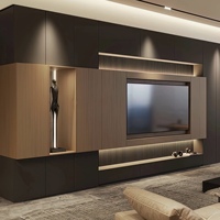 Solution murale TV de luxe léger pour salon, style ferme et hôtelier, pour toute la maison, avec console multimédia