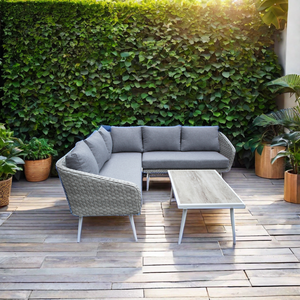 Prezzo di fabbrica moderno vimini giardino Rattan a forma di L divano Lounge Set cortile Hotel Villa mobili da esterno - Product Image 3