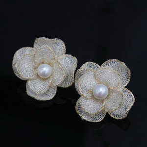 wholesale custom 14K Gold Filled Lace Flower Pearl <b>Earrings</b> Italian Craft Edison Freshwater Pearl Handmade Jewelry - Product Image 3