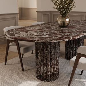 Kumusi Furniture Lorenzo Rosso Levanto Scandinavian Design <strong>Extendable</strong> Oval <strong>Dining</strong> <strong>Table</strong> with Fluted Base - Product Image 4