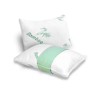 Almohada ortopédica de fibra de bambú 100%, almohada de espuma viscoelástica triturada para cama, hotel, cubierta lavable y extraíble