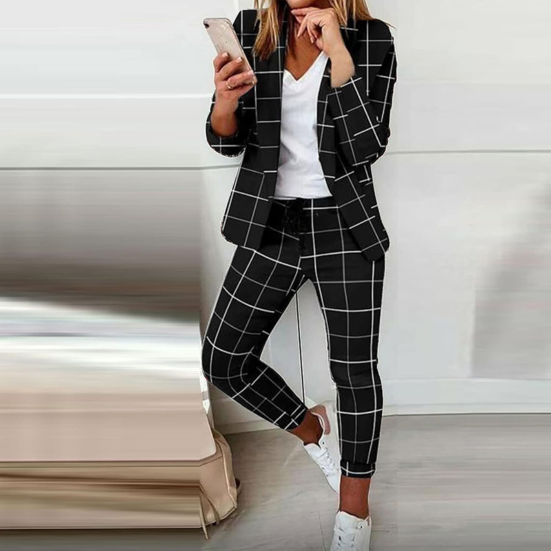 Black plaid suit set for women