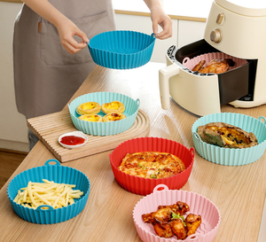 Molde Redondo Reutilizable de <span class=keywords><strong>Silicona</strong></span> para Freidora de Aire, Bandeja de <span class=keywords><strong>Silicona</strong></span> de Grado Alimenticio para Hornear, Molde para Pastel Antiadherente, Revestimiento Resistente al Calor, Tapete de Cocina - Product Image 6