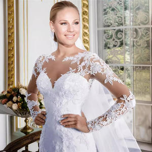 Кружевное свадебное платье из тюля, полупрозрачное длинное платье с V-образным вырезом, ТРАПЕЦИЕВИДНОЕ свадебное платье с лентой, материалы для свадебных вечеринок - Product Image 3