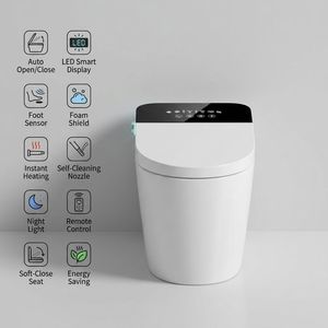 <span class=keywords><strong>Inodoro</strong></span> inteligente eléctrico sin tanque de una pieza con bidé integrado y sensor de pie, WC inteligente con certificación CUPC CE para compra al por mayor - Product Image 2