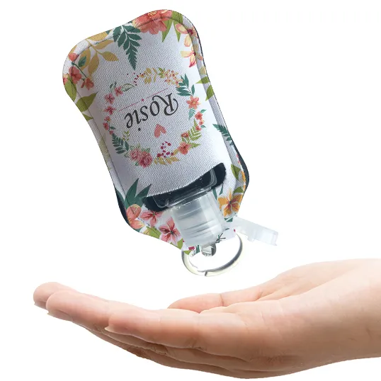 Chaveiro de silicone de neoprene personalizado, suporte gel personalizado com 30ml desinfetante de mão sem garrafa