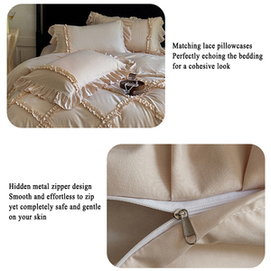 Juego de Ropa de <span class=keywords><strong>Cama</strong></span> de 4 Piezas de <span class=keywords><strong>Algodón</strong></span> Suave al Tacto Estilo Princesa Francesa, Romántico, Grueso, Cálido y Suave, con <span class=keywords><strong>Funda</strong></span> de Edredón de Encaje 3D para Hotel y Hogar - Product Image 6