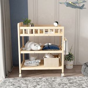 Table à langer mobile pour bébé, avec roulettes, rangement nordique, motif dessin animé, pour allaitement, bain, massage, toucher bébé et soin des couches - Product Image 2