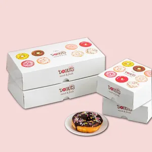 个性化食品甜甜圈盒供应商批发定制印刷迷你纸包装甜甜圈盒带定制标志