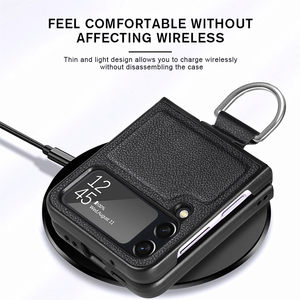 Funda de teléfono de cuero con soporte de anillo sin huella dactilar para <span class=keywords><strong>Samsung</strong></span> Galaxy <span class=keywords><strong>Z</strong></span> <span class=keywords><strong>Flip</strong></span> 3 <span class=keywords><strong>Flip</strong></span> 4 <span class=keywords><strong>Flip</strong></span> 1 <span class=keywords><strong>Flip</strong></span> 2 5G, funda plegable antigolpes - Product Image 3