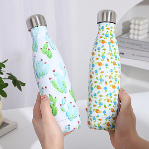 Gobelet isotherme en acier inoxydable 304 de haute qualité, motif floral marbré, petit goulot, pour sports de plein air, cadeaux souvenirs - Product Image 1