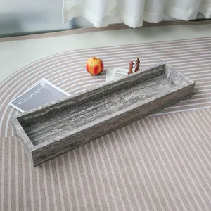 Luxury Vanity Tray Natural Gray Travertine Stone Serving Tray Large Rectangular Travertine Long Trays For Home Decor Bathroom