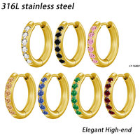 Pendientes de Aro Minimalistas de Lujo de Acero Inoxidable con Cierre de Clic, Micro Pavé de Circonita Cúbica, Joyería de Oreja Tipo Huggie Circular