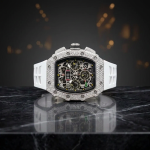Montre de luxe antique de style tonneau, avec bracelet en moissanite blanche, cadran squelette, mouvement mécanique, en acier inoxydable, pour homme, style hip-hop - Product Image 3