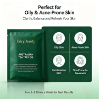 Masque facial en feuille personnalisable à l'huile d'arbre à thé pour le nettoyage des pores, l'équilibrage du sébum, l'élimination des imperfections et le contrôle de l'excès de sébum, effet rafraîchissant