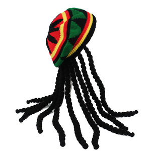 Caribbean <span class=keywords><strong>Rasta</strong></span> Set <span class=keywords><strong>Rasta</strong></span> Hat avec perruque Dreadlocks noire et lunettes jaunes pour Halloween Party Travel Cosplay Costume - Product Image 3