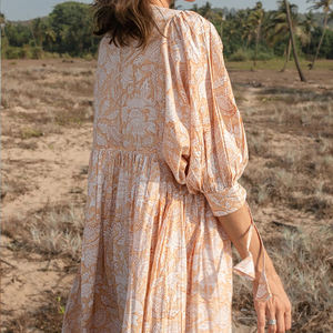 High-quality design Boho style printed round neck casual <b>dress</b> custom 100% organic cotton Maxi <b>Dress</b> - Product Image 6