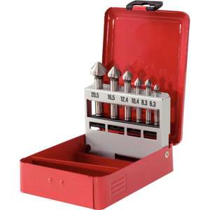 KS <b>TOOLS</b> - 336.0416 HSS Co 5 Cone and <b>deburrer</b> set, in metal case (6 pcs) - EAN 4042146347539 DRILL BITS METAL DRILL BITS - Product Image 1