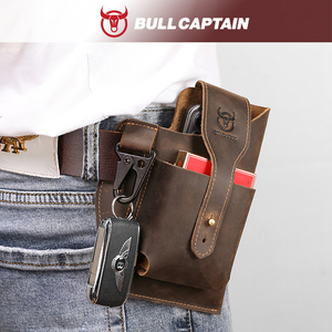 BULLCAPTAIN Sac banane vintage rétro pour sports de plein air en cuir véritable, sacoche de téléphone portable en forme de baril avec fermeture éclair, direct usine - Product Image 2