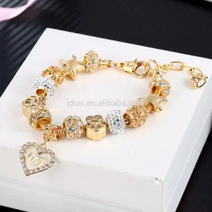 Pulsera de oro de 18 k con diamantes de imitación de cristal austriaco, abalorio de pulsera con corazón de amor, estrella, Amazon, novedad de 2021