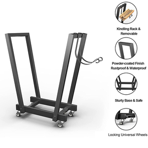 Nouveau produit métal acier corten extérieur porte-bûches de bois de chauffage boîte caisse support armoire de rangement en bois avec roues et crochet - Product Image 5