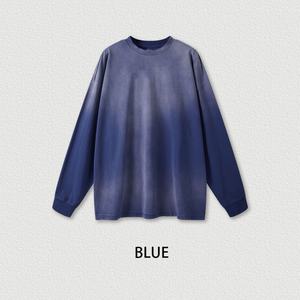 T-shirt à manches longues avec logo personnalisé, vintage, délavé, épaules tombantes, col rond, épais, dégradé, hip-hop, pour homme - Product Image 1