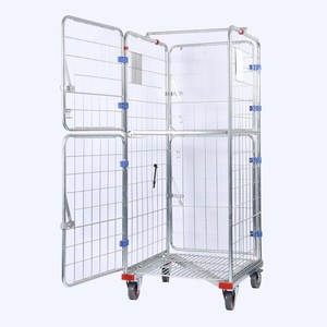 Chariot de stockage en fil métallique pliable à 4 côtés avec 1 étagère et loquet TR-83731725-B, capacité de 500 kg - Product Image 6