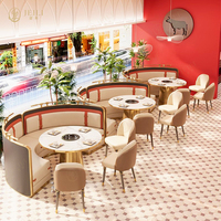 Restaurant de luxe, banquettes en forme de U double face, canapé, nouveau style nordique, table et chaises en métal blanc, vente en gros à guichet unique