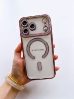 Étui de téléphone portable magnétique scintillant avec diamants pour 18 PRO MAX, film de protection d'objectif transparent électro-plaqué