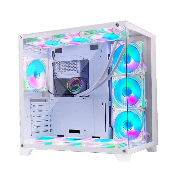 MANMU Best Selling White Full Tower PC Case Aluminum Alloy Steel Tempered Glass ATX Support 7 Vertical Expansion Slots for