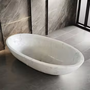 SW STONE Baignoire de <span class=keywords><strong>spa</strong></span> moderne autoportante de <span class=keywords><strong>luxe</strong></span>, baignoire ovale en pierre naturelle blanche personnalisée pour adultes, baignoire de salle de bain personnalisable - Product Image 1