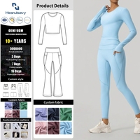 Ensemble de yoga 2 pièces uni pour femme : Haut à manches longues col rond et Legging taille haute avec poches latérales, effet push-up fessier et contrôle du ventre, pour la gym et le Pilates