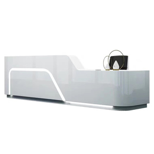 Mostrador de recepción Luz LED blanca Muebles de oficina de alta calidad Mostrador de oficina de madera MDF Salón de belleza Escritorios de recepción blancos - Product Image 6