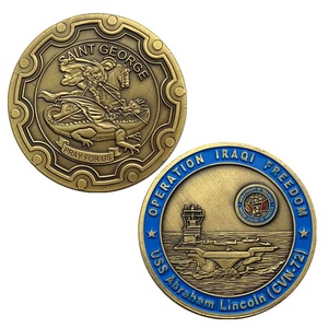 Medalla Conmemorativa Personalizada del Buque Portaaviones Iraqí Abraham Lincoln (CVN-72) Chapada en Hierro y Bronce con San Jorge Guardián Chapado en Oro <span class=keywords><strong>de</strong></span> 25 mm - Product Image 1