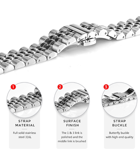 Bracelet de luxe en acier inoxydable solide, Bracelet de montre à cinq perles, Logo, ceinture, accessoires de montre, bijoux avec fermoir papillon - Product Image 5