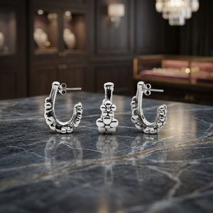Boucles d'oreilles clous en argent 925, motif bulle, massives, sculpturales, tendance, avec grappe de fleurs multiples, cadeau romantique, vente en gros - Product Image 2