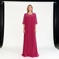 Nouvelle Robe Longue Ample en Velours Respirant et Écologique avec Dentelle, Taille Naturelle, Grande Taille pour Femme, Collection 2026
