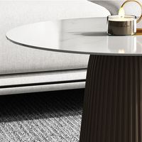 Table d'appoint de luxe en acier inoxydable, mobilier moderne pour salon, plateau rond en pierre frittée effet ardoise pour café et thé
