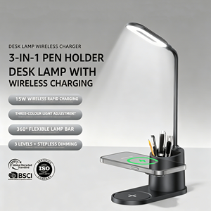 HiTao 3-in-1 LED Desk <b>Lamp</b> with Pen Holder & 15W Fast Wireless Charger, 3-Level Dimmable Touch Control <b>Table</b> <b>Lamp</b> for Office - Product Image 3