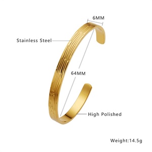 Simple Engraved Hammer <b>Gold</b> Plated Stainless Steel <b>Bracelet</b> Open <b>Adjustable</b> Cuff Bangle for Girls - Product Image 4