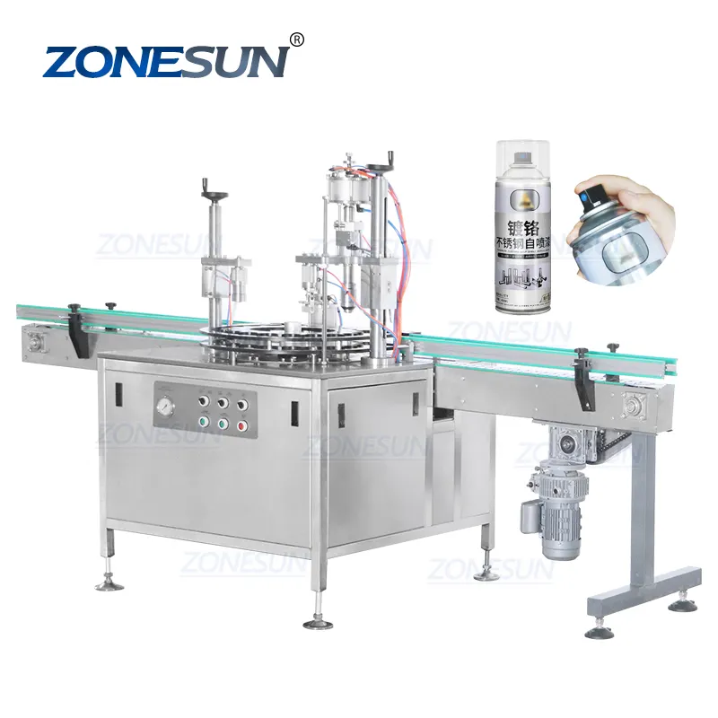 ZONESUN ZS-QW1600自動2IN1ロータリー液体スプレー缶充填およびキャッピングマシン