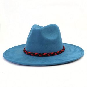 Sombreros Fedora de Ala Ancha de Gamuza, Novedad Otoño Invierno 2024, Color Negro y Rojo, Dos Tonos, Trenzados, para Fiestas, Negocios, Casual - Product Image 5