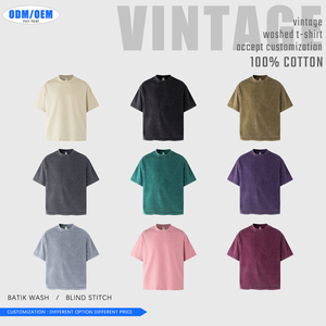 Customized 275gsm Men's Batik Washed Cotton <strong>T</strong>-<strong>Shirt</strong> Vintage Retro Style Customizable Blind <strong>Stitch</strong> Batik Design 100% Cotton - Product Image 4