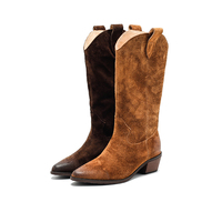 Bottes mi-mollet en daim vieilli style vintage pour femme - Confortables, respirantes, doublure en cuir véritable, rehaussantes