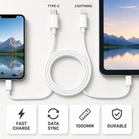 Kabel Data Pengisian Cepat PD 20W 3A Sinkronisasi Data Kecepatan Tinggi TPE Tembaga Berlapis Timah Tipe C ke 8 Pin untuk Perangkat IOS