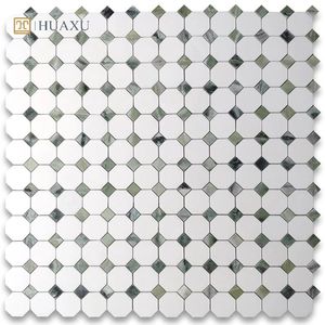 Huaxu cổ điển bát giác hình dễ dàng cài đặt lưới được hỗ trợ tự nhiên trắng xám đá cẩm thạch tường Gạch Mosaic - Product Image 4