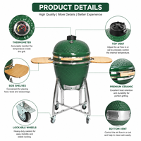 Barbecue Kamado Auplex 23 pouces en céramique et fonte, avec hauteur réglable, allumage piézoélectrique et dispositifs de sécurité