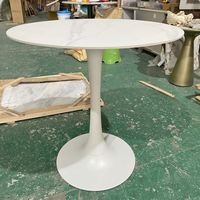 Table de salle à manger et de café moderne Dia.80*75 en acier au carbone et pierre frittée, mobile, blanche