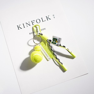 Llaveros deportivos 3D tejidos con raqueta de tenis verde y pelota, accesorios para llaves de coche, colgante de cuerda trenzada para bolso, cordón decorativo seguro - Product Image 3