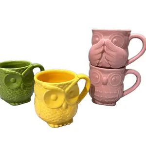 可爱陶瓷3D压花卡通猫头鹰咖啡杯牛奶、茶和咖啡手绘猫头鹰茶杯舒适猫头鹰情人礼物